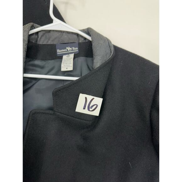 Hunters Run Womens Coat Size 6 Black Wool Leather Trim Long Button Up Vintage - Picture 9 of 9